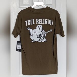 NWT True Religion Men's (Small) Militant Green Buddha Raised Graphic T-Shirt/Top